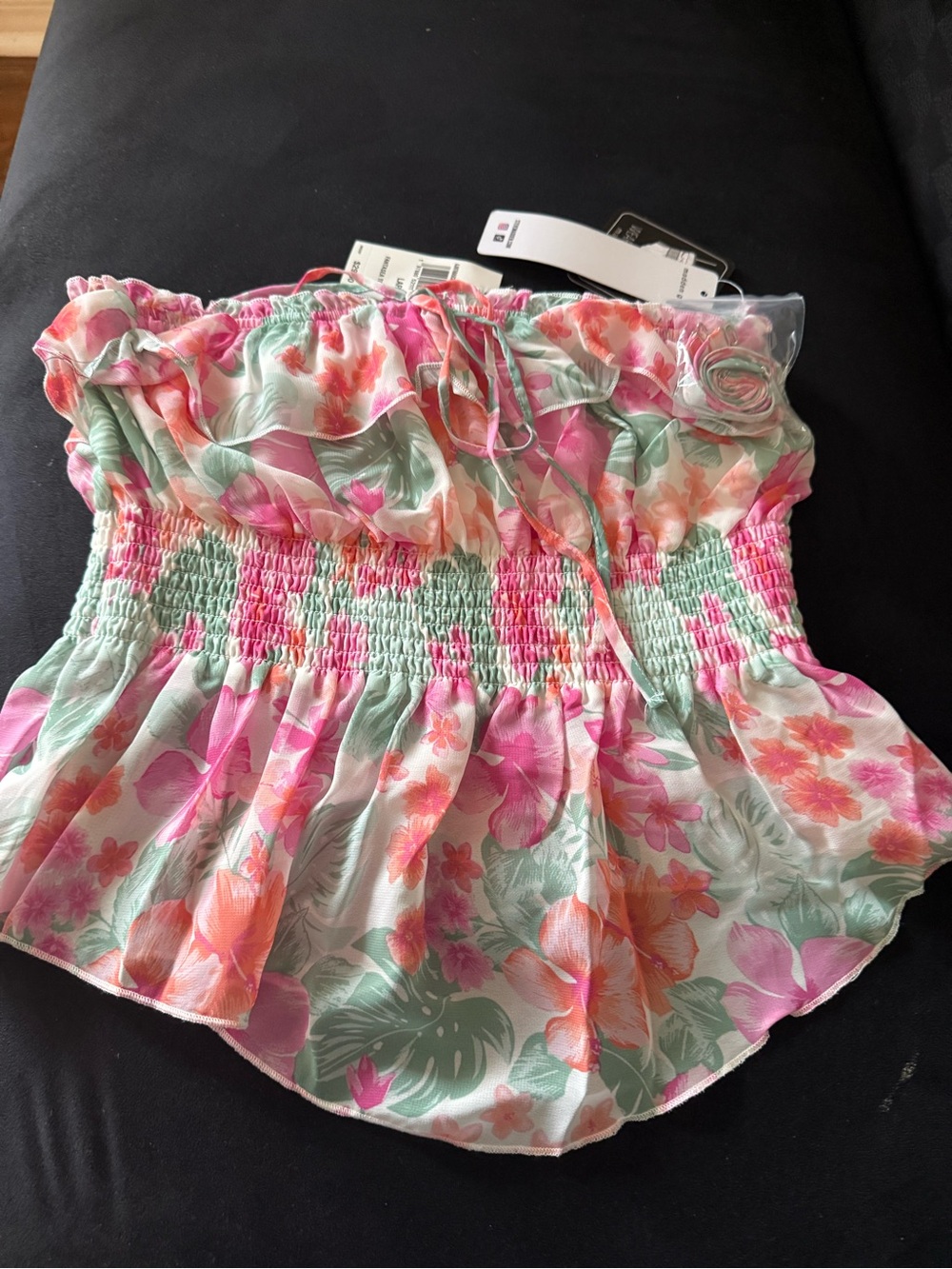 Madden Girl Floral Smocked Strapless Camisole - Pink & Mint